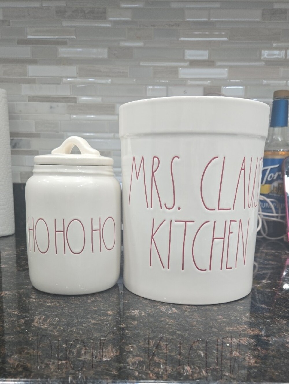 Rae Dunn White Ceramic Canister Holiday Duo
